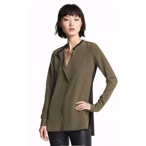 Vince‎  Women's Blouse Silk Olive Green and Black Colorblock Long Sleeve Size 4